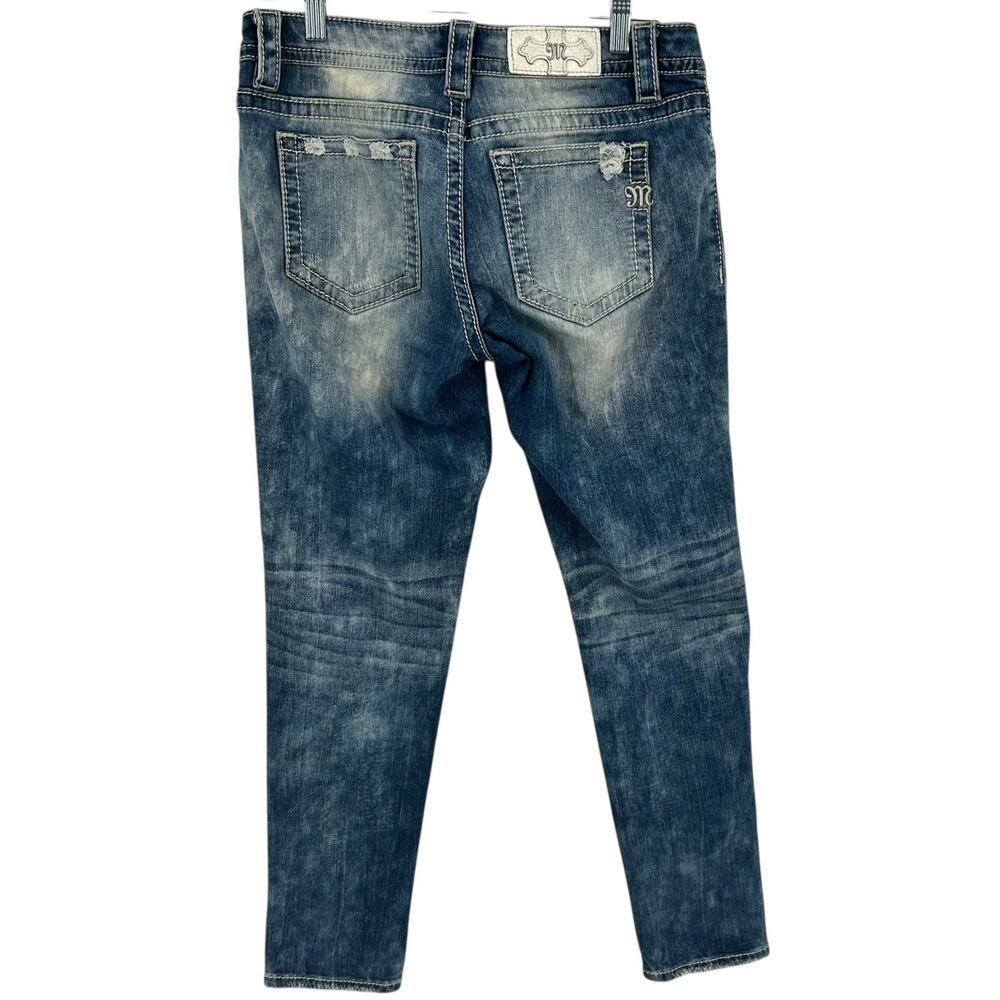 VTG Y2k Women's Low Rise Stone Wash MISS ME Aztec Cuffed Signature Skinny Jeans - Picture 5 of 7